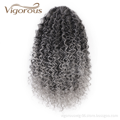 Ombre Black to gray Wholesale Afro Natural Clip In Drawstring Extensions Wrap Around Draw String High Curly Custom Ponytail Wig